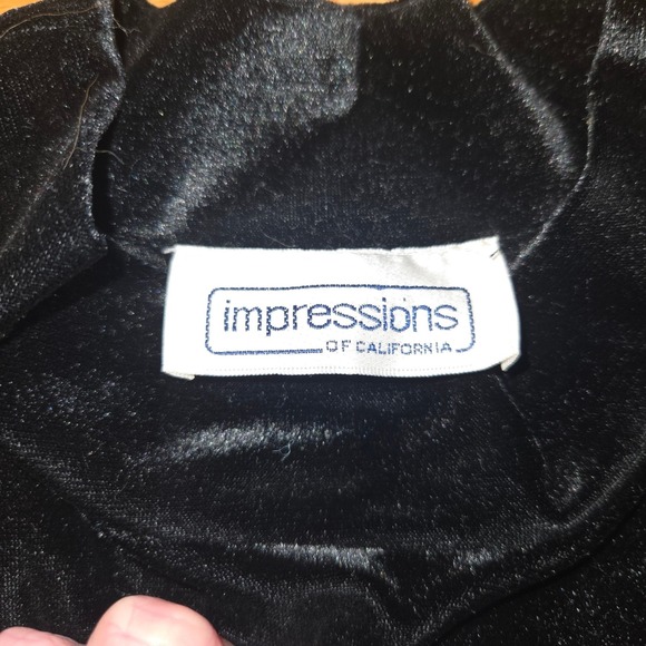 Impressions of California Black Velvet A-Line Dress Long Sleeve Vintage 90s M - Picture 7 of 11